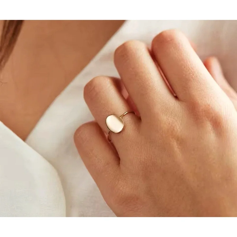 14k‎ Gold over Silver Oval Signet Ring Minimalist Stacking Band Statement Ring